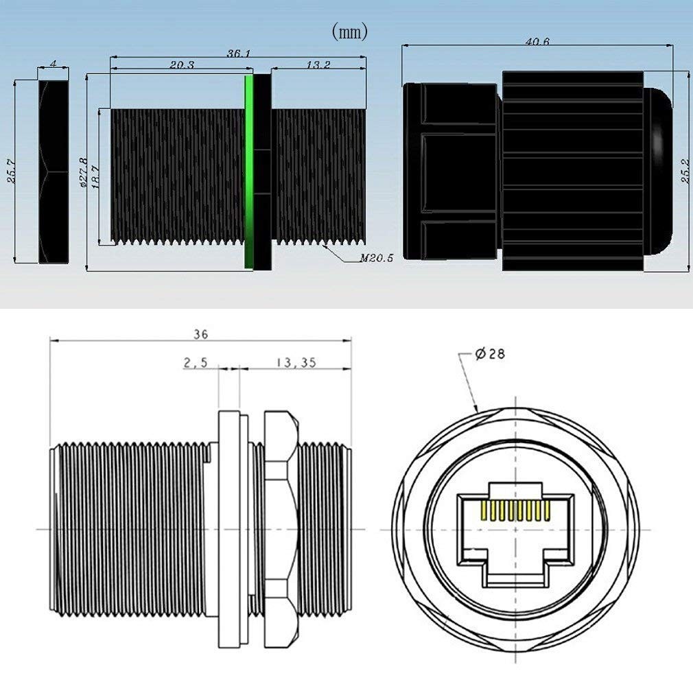 (5 Pack) RJ45 Waterproof Connector IP67 Ethernet Network Cable Connector double head Outdoor Lan Coupler Adapter  Cat5 6 8P8C,Locking Waterproof CAT6 RJ45 Female to Female Lan Ethernet Network coupler