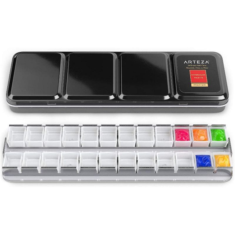 Arteza Empty Half-Pans in Tin Box - 24 Pack (ARTZ-9112)