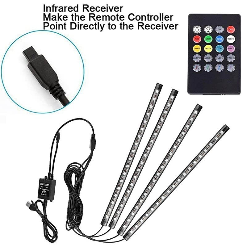 Car LED Strip Light  4 Pcs Multicolor Music Car Interior Atmosphere Lights for Car TV Home with Sound Active Function Wireless Remote Control and Smart USB Port 48 LEDUSB Port