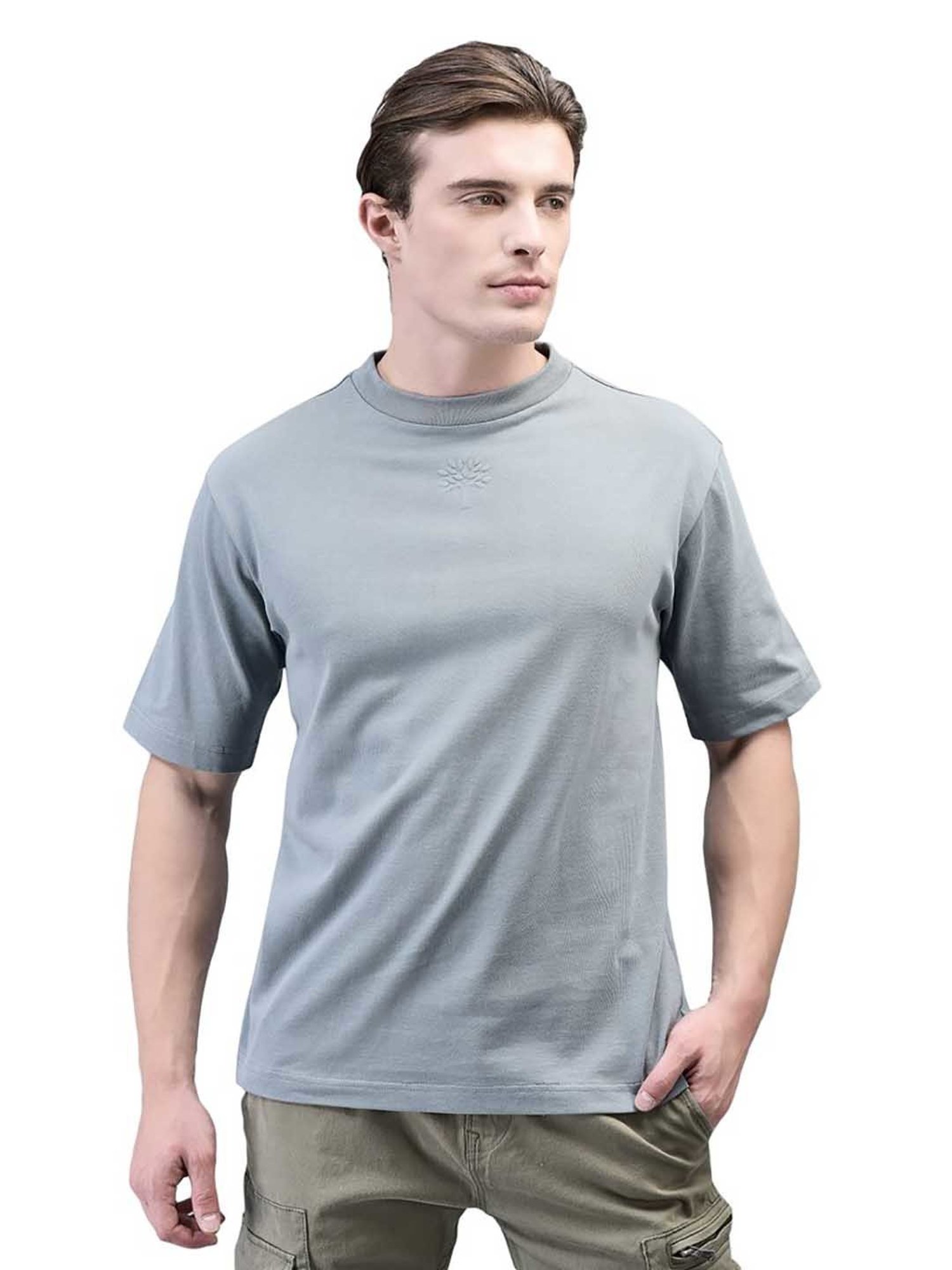 Woodland Greyish Blue Regular Fit Crew T-Shirt