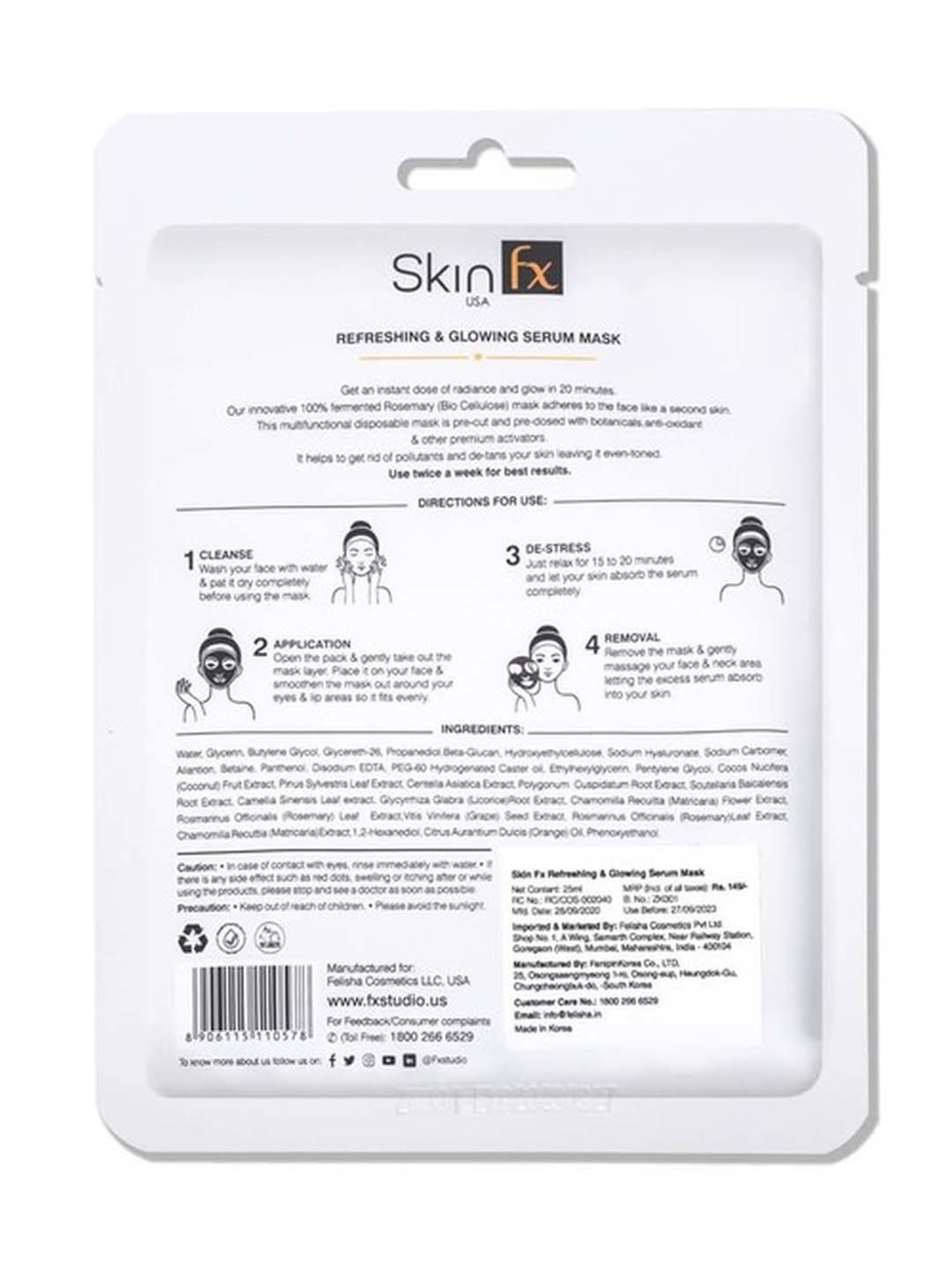 Skin Fx Refreshing & Purifying Men Facial Serum Mask - Pack of 2