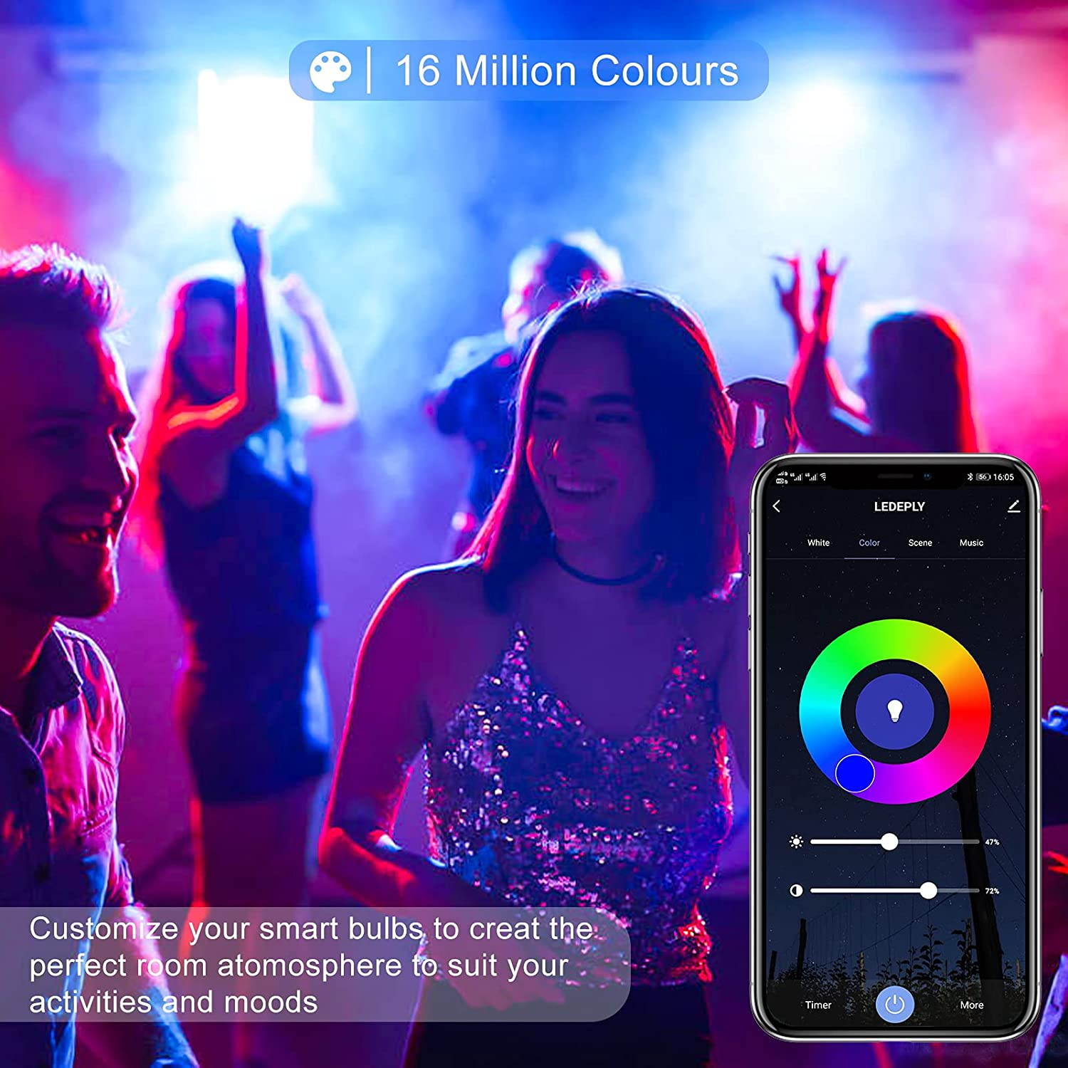 A15 LED Smart Bulb, Compatible with Alexa, Google Home, E26, 5W=40W, Color Changing, Dimmable WiFi Light Bulbs, No Hub Required, 3Pack