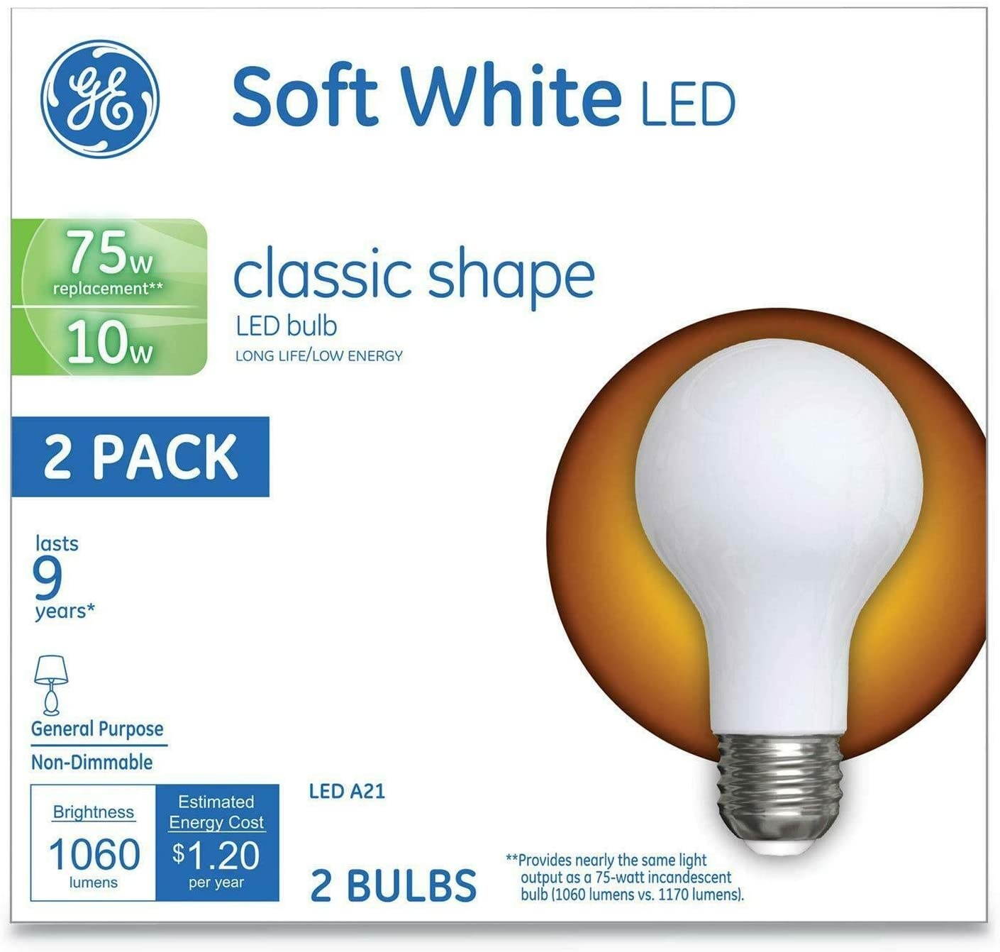 GE Classic LED Soft White Non-Dim A21 10 W 2/Pack 31180