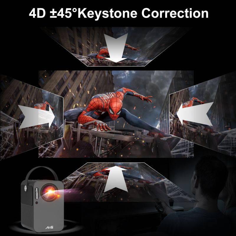 Portable Projector - Artlii Play Android TV 9.0 Smart WiFi Bluetooth LED Business Projector Support 4K, &plusmn;45&deg;4D Keystone Correction, HiFi Dolby Stereo, Home Theater Projector with Netflix, Prime Video