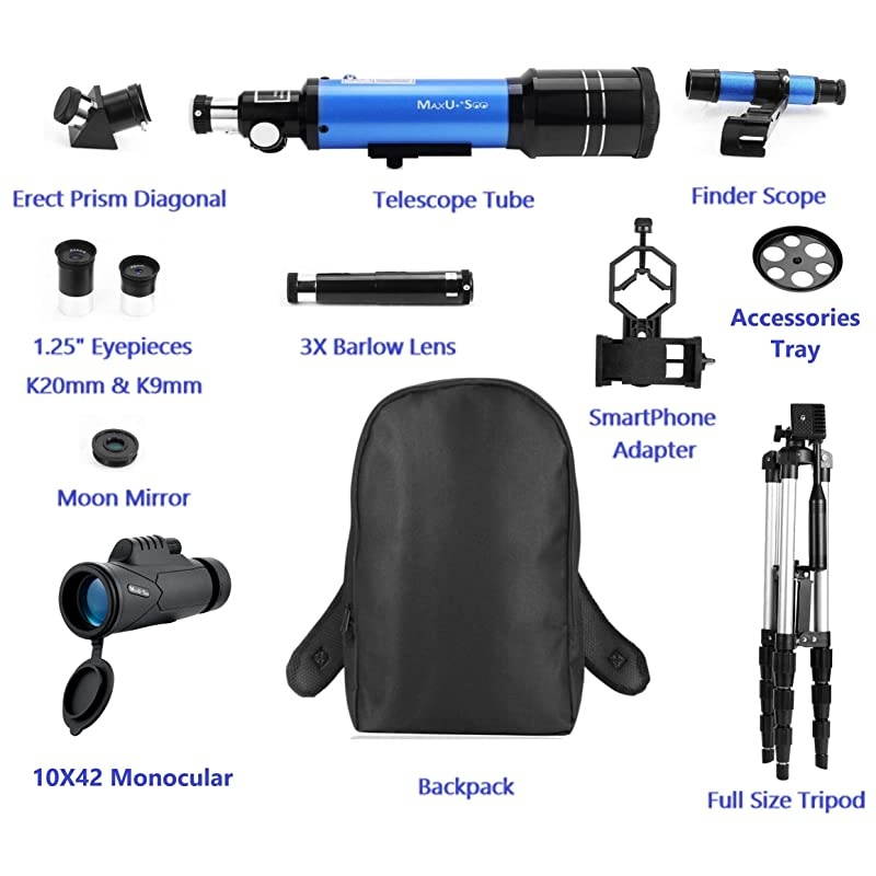 70mm Refractor Telescope with Adjustable Tripod for Kids Adults amp Beginners + Portable 10X42 HD Monocular Bak4 Prism FMC Lens Travel Scope with Backpack and Phone Adapter