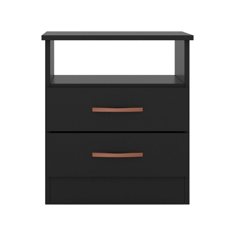 Wooden End Side Table Nightstand with 2 Drawers and 1 Open Compartment Black - The Urban Port