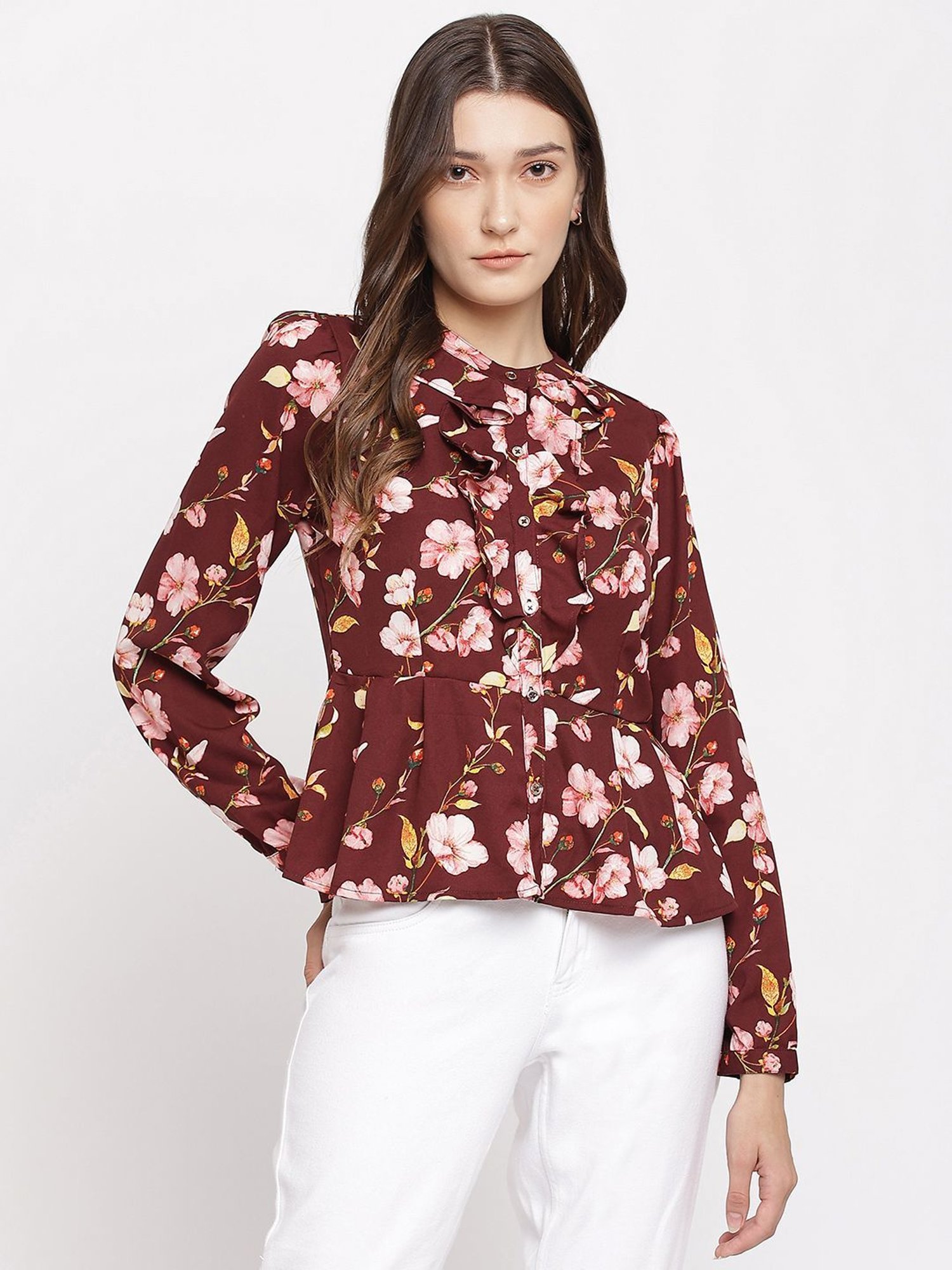 Latin Quarters Maroon Floral Printed Top