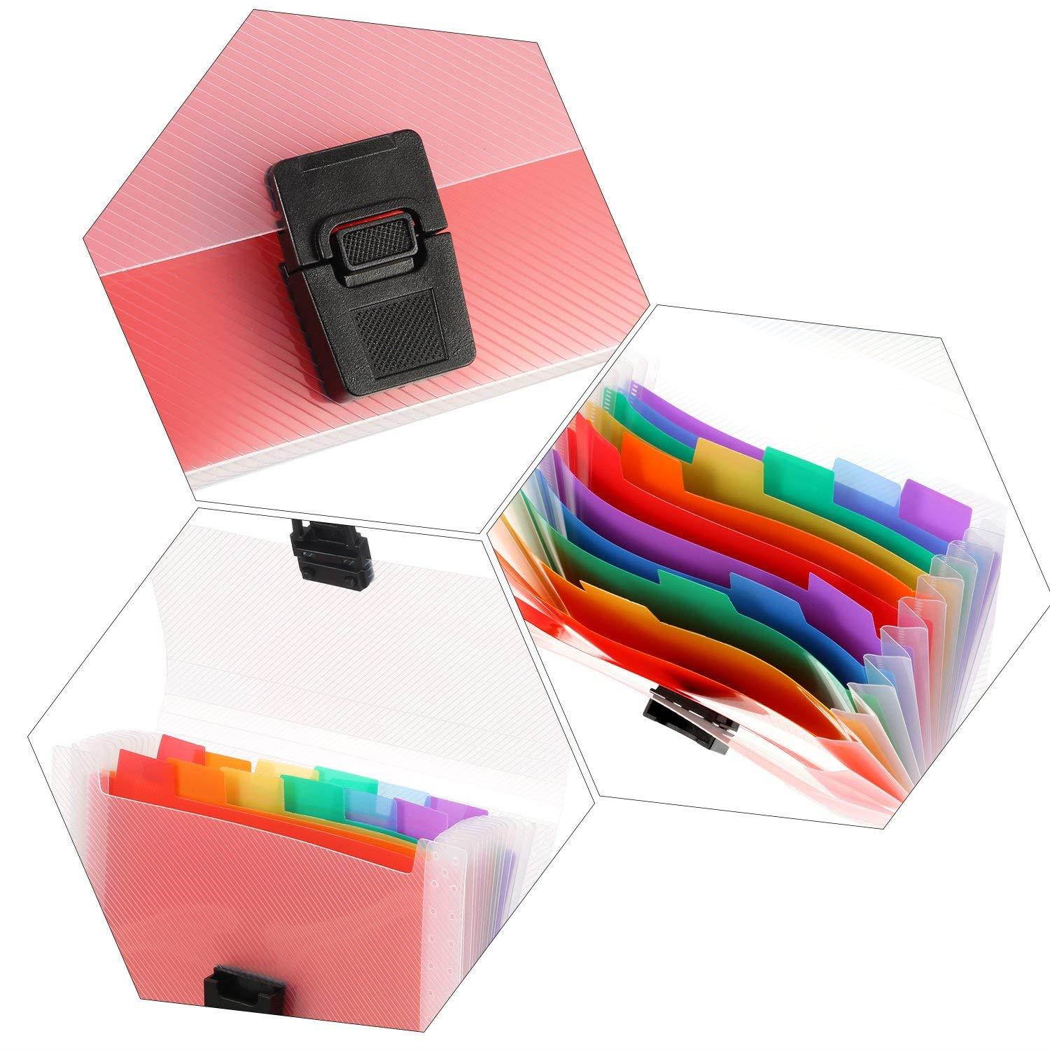 Mtlee 4 Pack Mini Document File A6 7.1 x 4.45 x 1.1 Inch Rainbow Expanding Folder 13 Pocket File Organizer 12 Labels Index