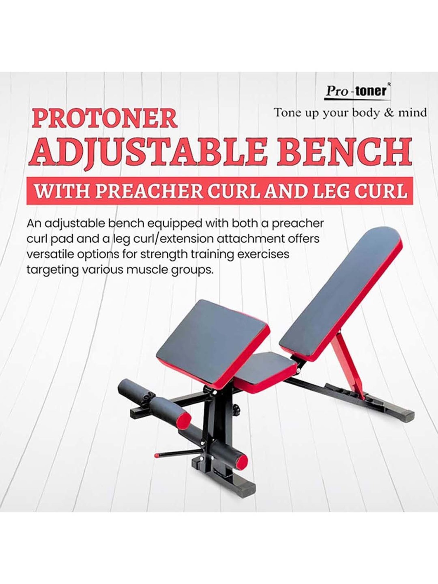 Protoner Adjustable Weight Lifting Bench (Red) Size - 144.8x43.2