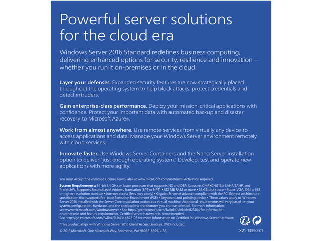 Windows Server 2016 Standard - 16 Core (P73-07113)