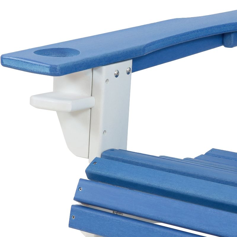 Sunnydaze Plastic All-Weather Heavy-Duty Outdoor Adirondack Chair with Drink Holder, Blue and White, 2pk