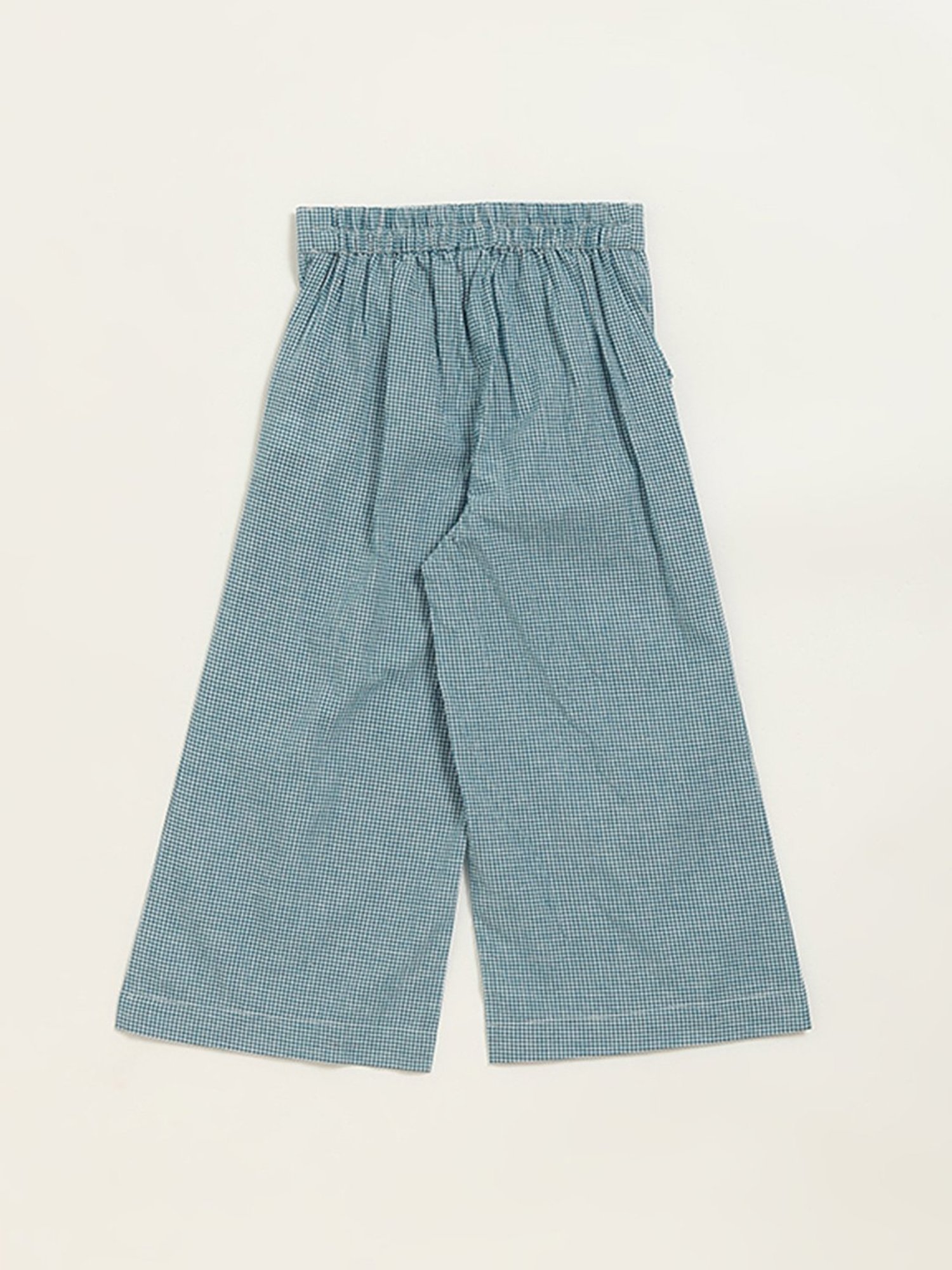 Utsa Kids by Westside Blue Checks Wide-Leg High-Rise Cotton Palazzos