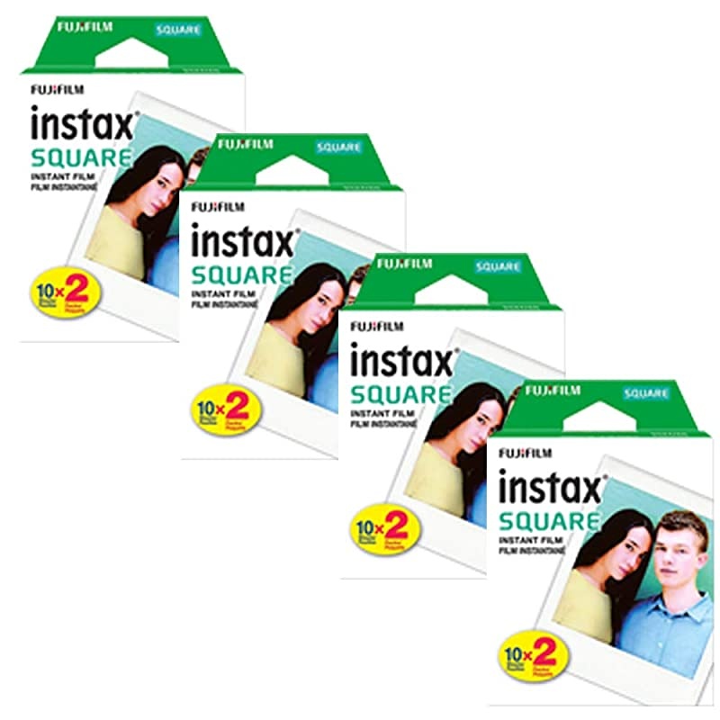 4X  Instax Square Instant Film (80 Exposures) + Hanging Photo Frames for Square Film Assorted Colors &ndash; Deluxe Accessory Bundle