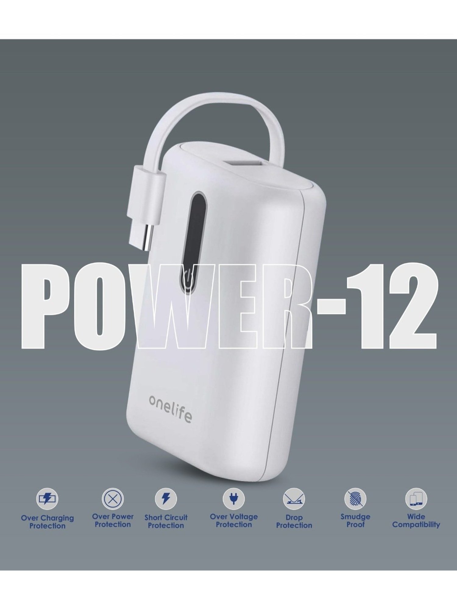 Onelife Power 12, 10000 mAh 35W Fast Charging Mini Power Bank with PD3.0 35W (White)