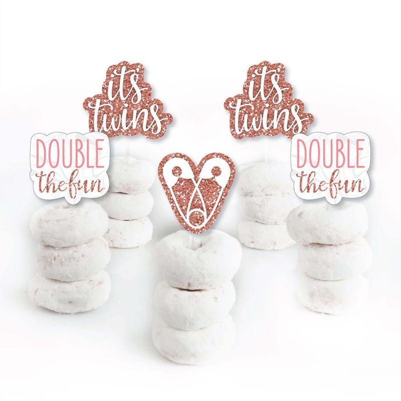 Big Dot of Happiness It's Twin Girls - Dessert Cupcake Toppers - Pink and Rose Gold Twins Baby Shower Clear Treat Picks - Set of 24