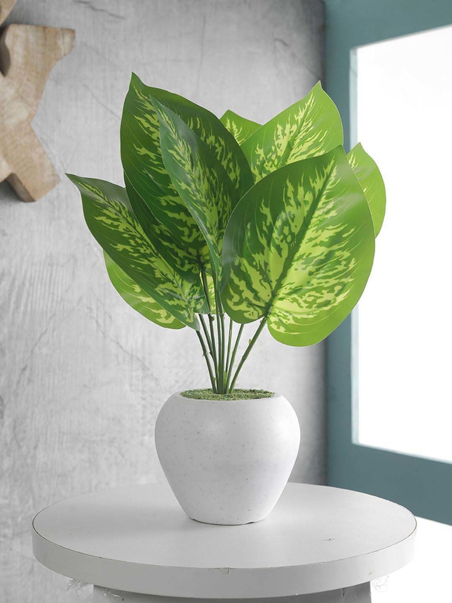 Foliyaj Multicolor Plastic Artificial Money Plant With Apple Shaped Pot