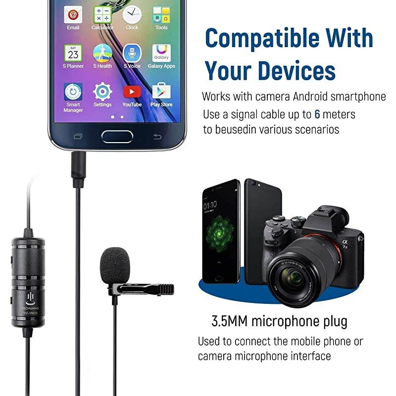 Microphone for iPhone Android Smartphone PC Computer 35mm Jack Condenser Lapel Mic Easy Clipon Recording Mic for YouTube Vlog Singing 19 Feet Cord