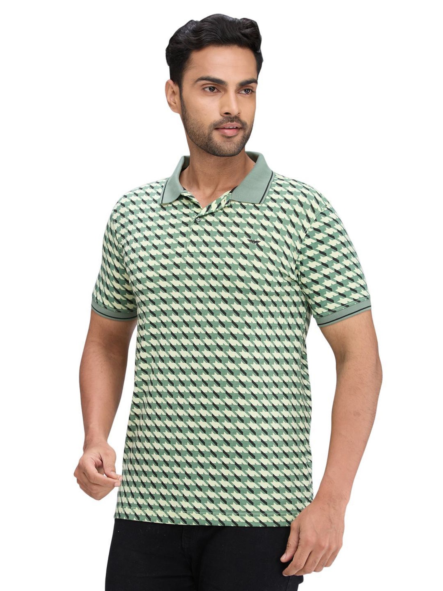Park Avenue Green Slim Fit Printed Polo T-Shirt