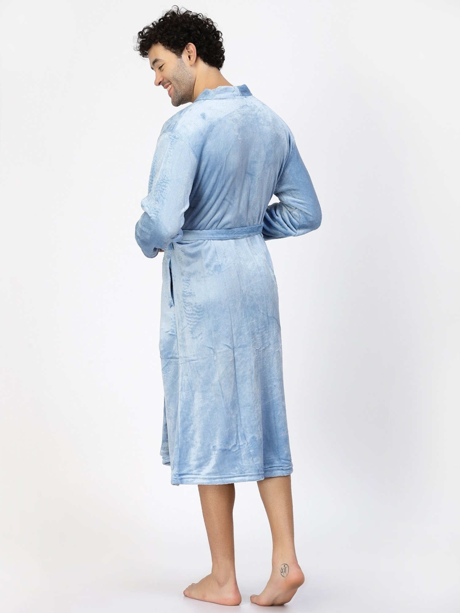 Klotthe Embellished Blue 210 GSM Cotton Bath Robe with Belt