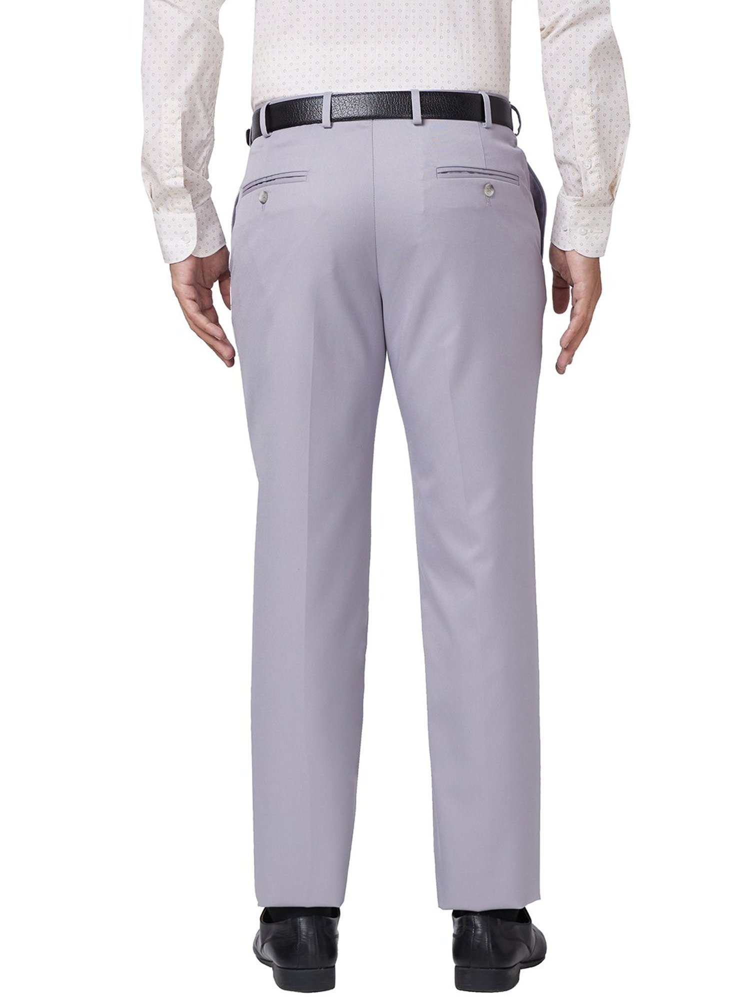 Park Avenue Light Grey Regular Fit Self Design Flat Front Trousers