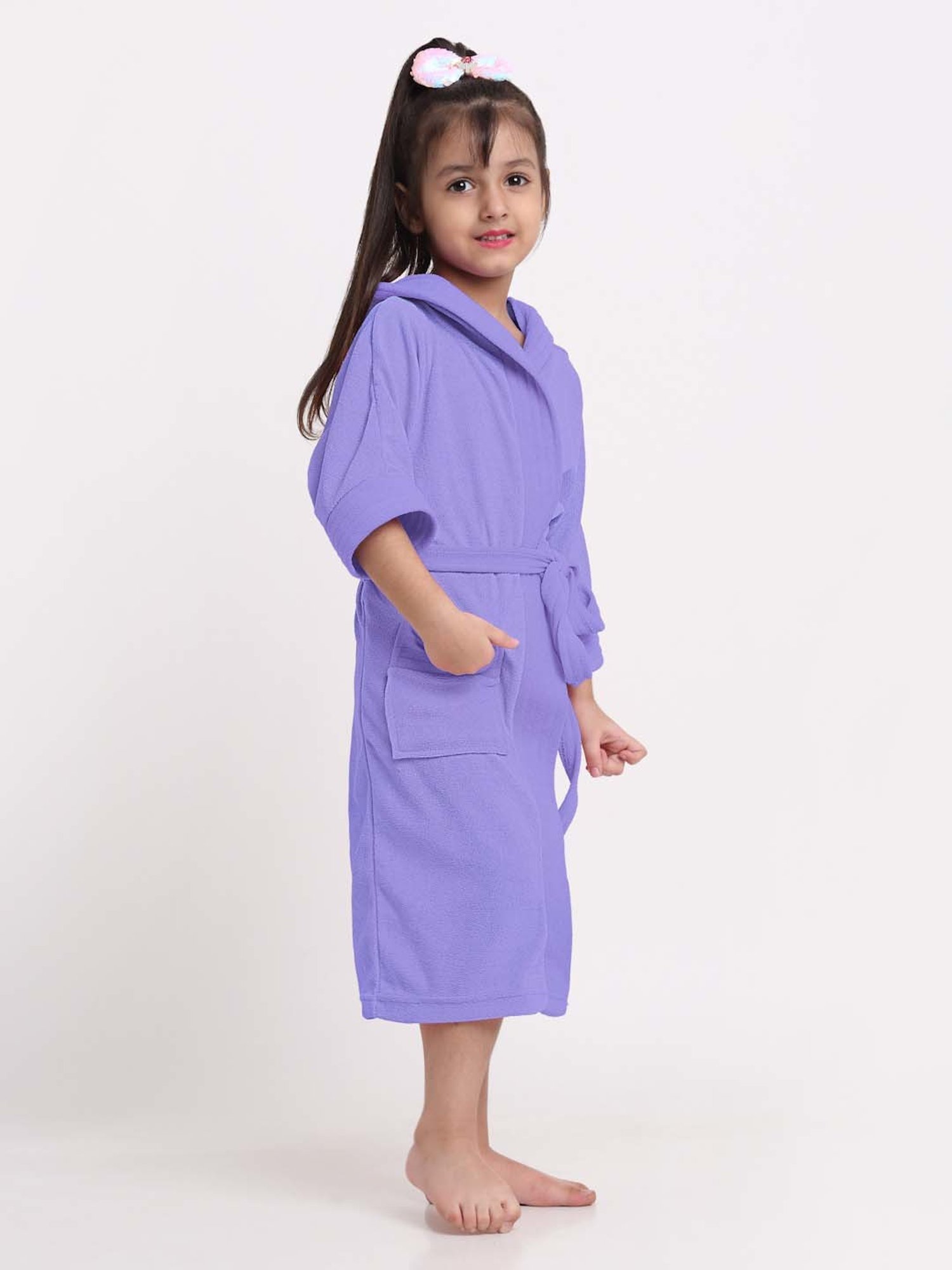Creeva Melodious Lavender Micro Terry 225 GSM Kids Hooded Bathrobe 12-13 Years With Pocket