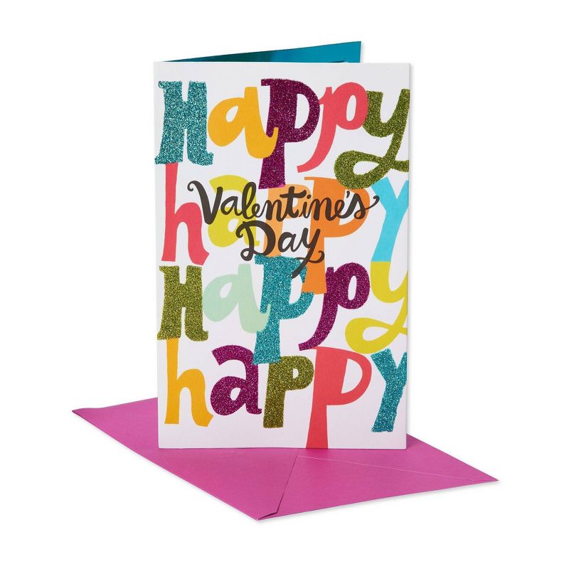 Colorful Happy Valentine's Day Card with Glitter