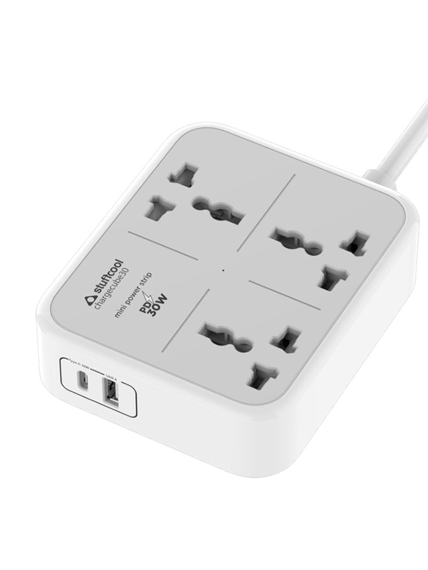 Stuffcool ChargeCube 30 Mini Surge Protector with 3 AC Ports and 30W Dual Port Type C (White)
