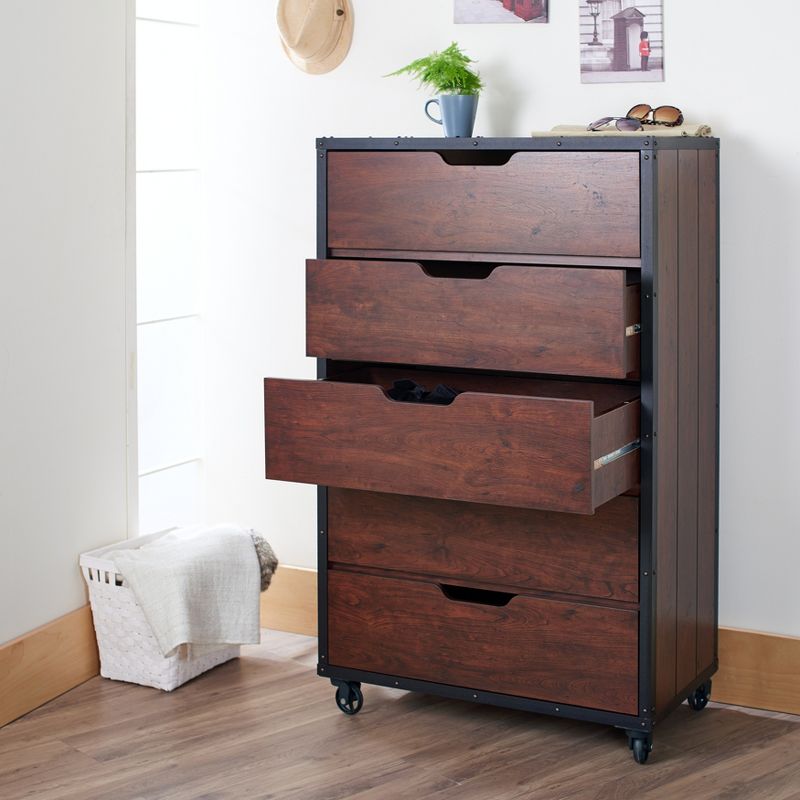 Owen 5 Drawer Chest Vintage Walnut/Black - miBasics