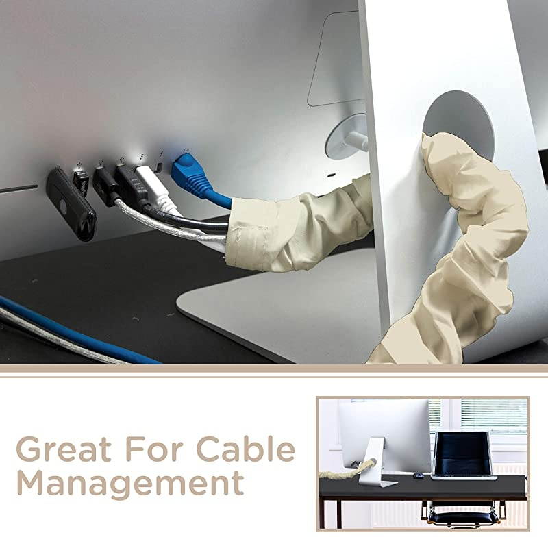 Champagne Fabric Cord Cover 2 Pack 6 ft Hides Lamps Light Fixtures and Desks Cable Management Easy Installation 48660