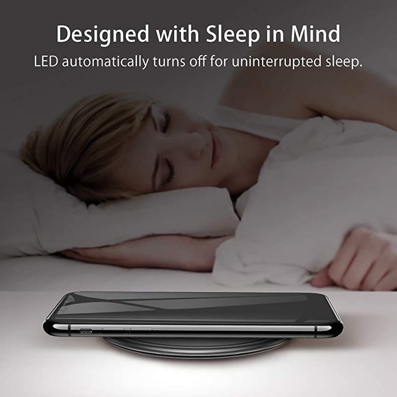 Wireless Charger, Metal Frame Ultra-Thin Fast Charging Pad, 7.5W Compatible iPhone 12/Mini/Pro/Pro Max/11, 10W Fast Charging Galaxy S20/Note10, Pixel 3/4(No AC Adapter), Black