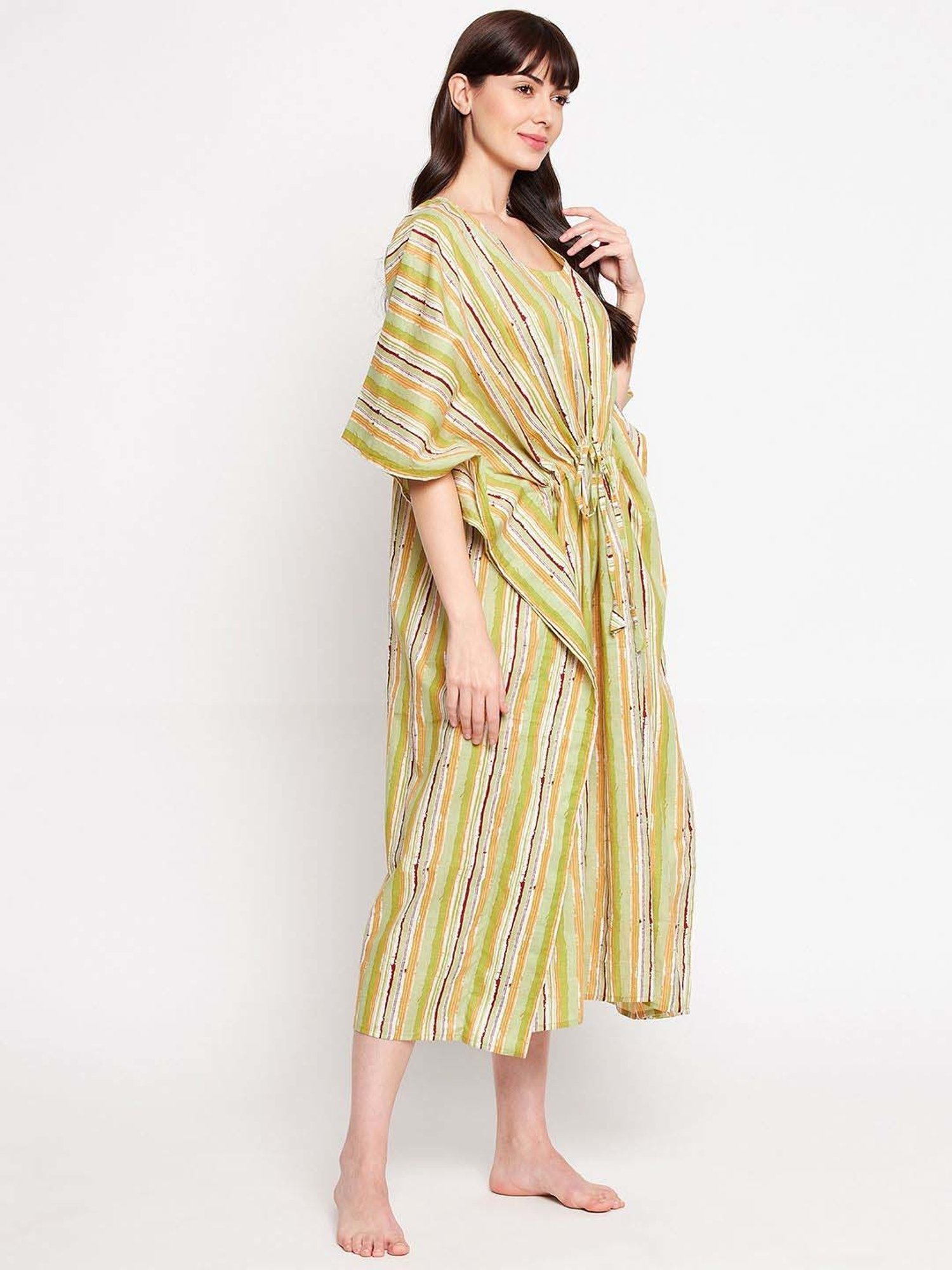 Secrets By ZeroKaata Green & Blue Cotton Printed Kaftan - Pack Of 2