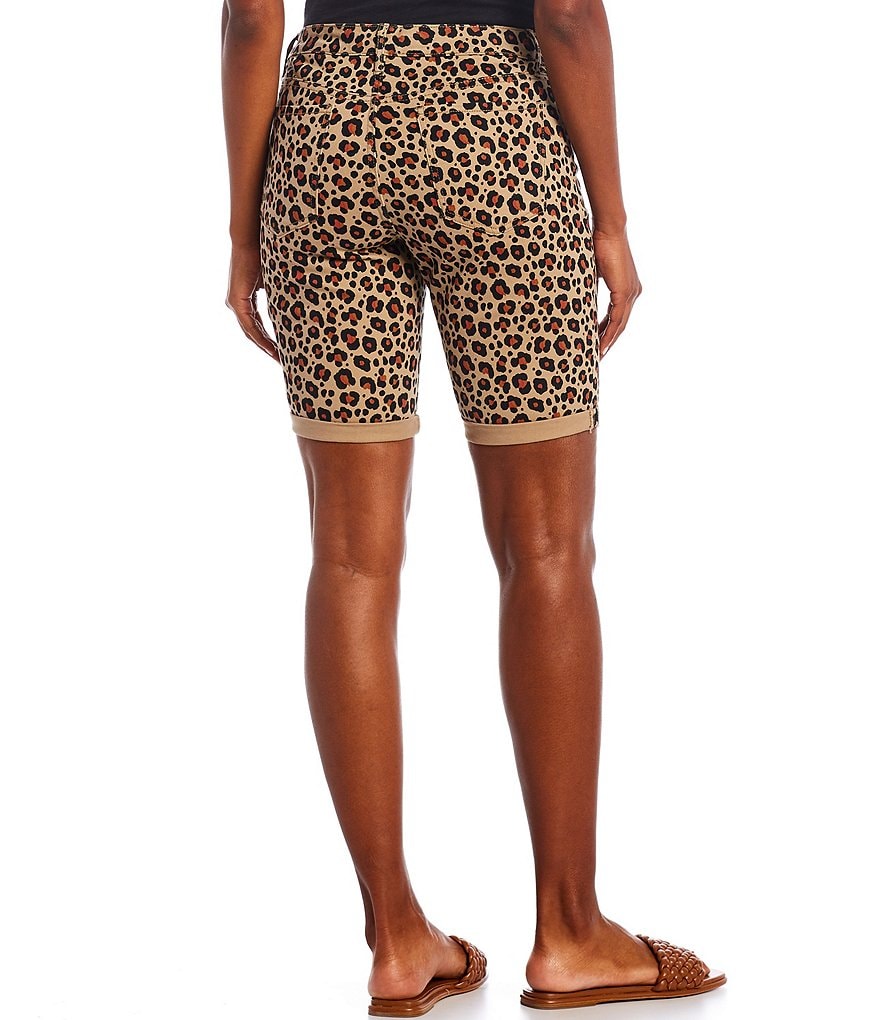 Code Bleu Petite Size Cheetah Print Classic Bermuda Rolled Cuff Shorts