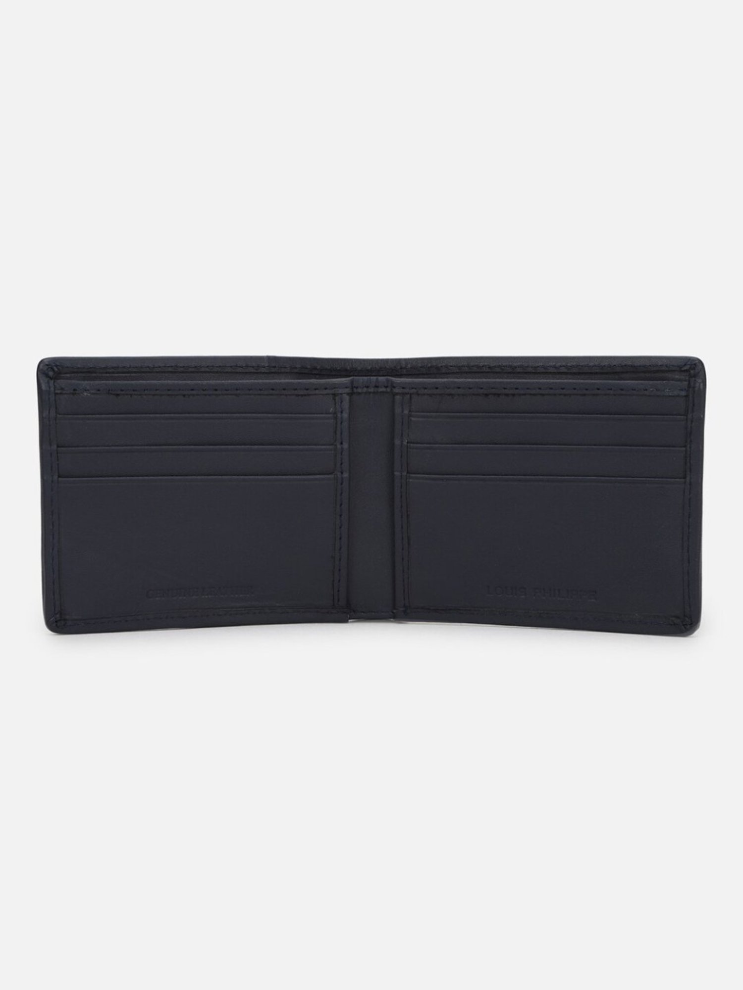 Louis Philippe Navy Leather Textured Bi-Fold Wallet