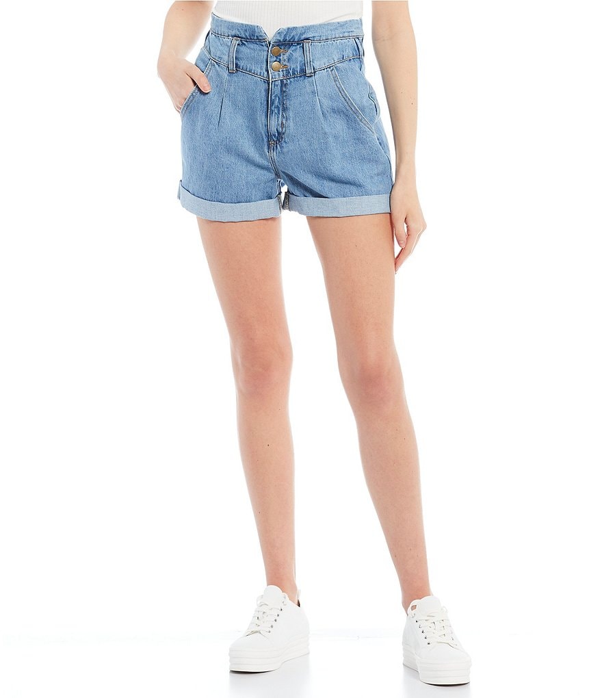 GB Denim Pleated Rolled Cuff Shorts