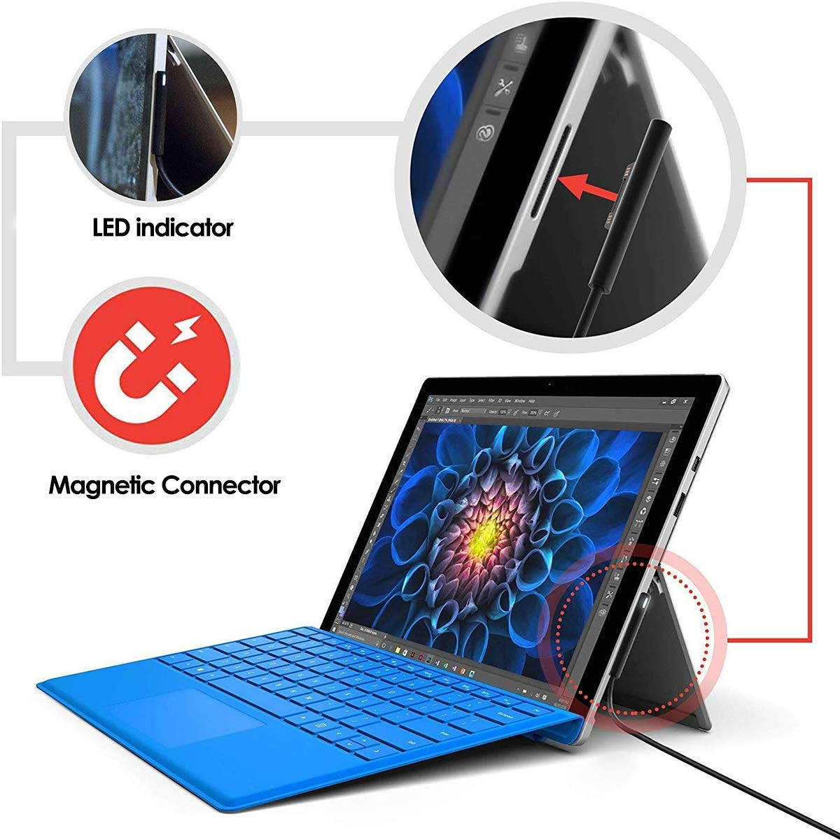 15V Surface Connect to USB-C Charging Cable Compatible for Microsoft Surface Pro 7 6 5 4 3 / Surface Book / Surface Go / Surface Laptop 1 /2 Works with 45W USB C PD Charger Adapter