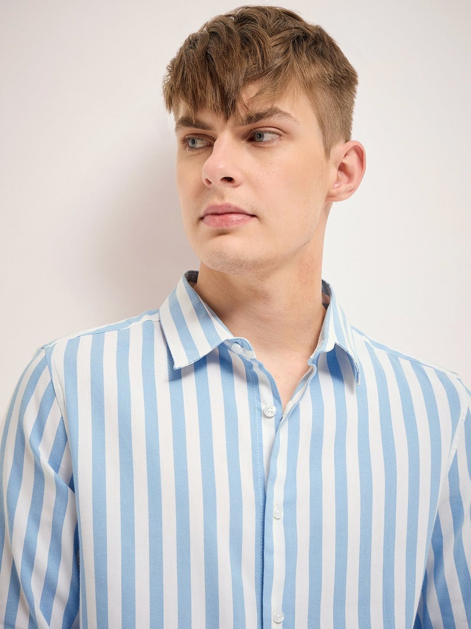 Kuons Avenue Cobalt Blue Slim Fit Denim Shirt