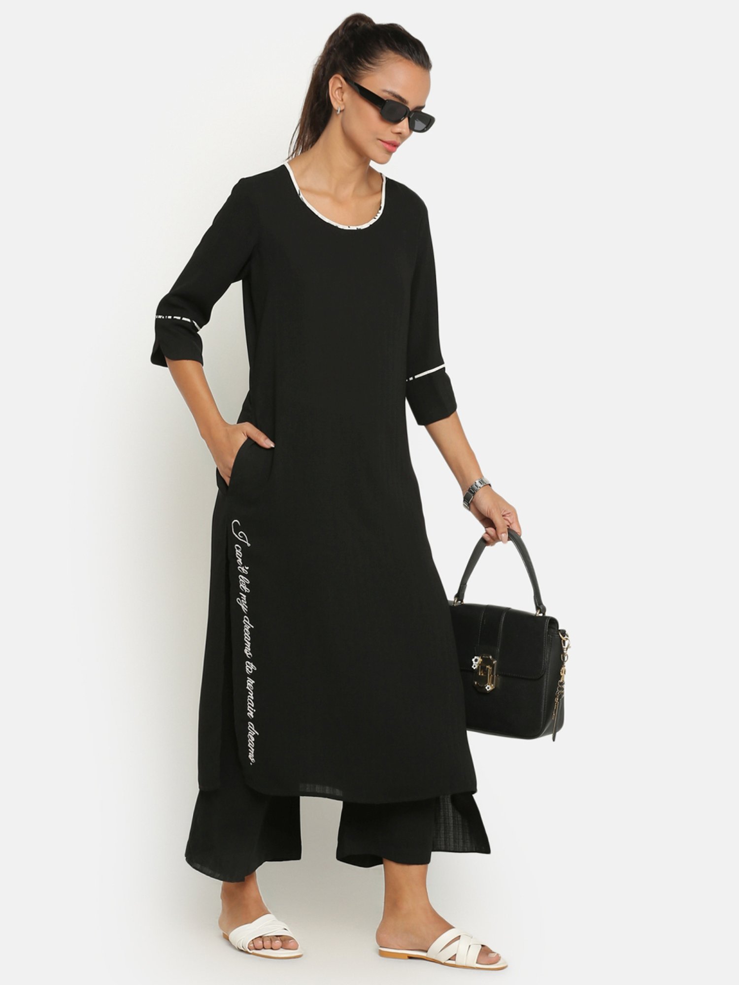 Office & You Black Straight Kurta