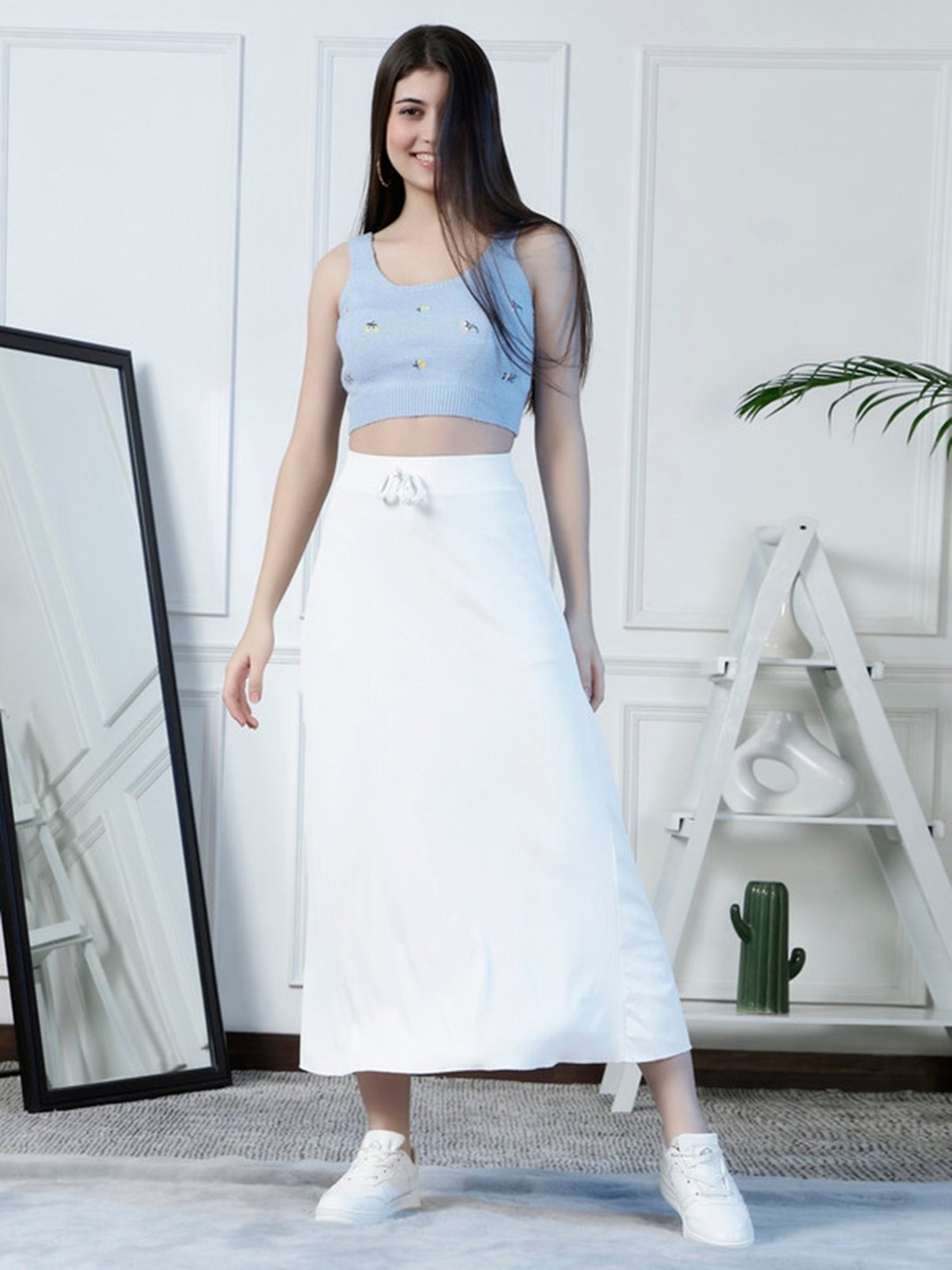 Belle Fille White Floral Print Skirt