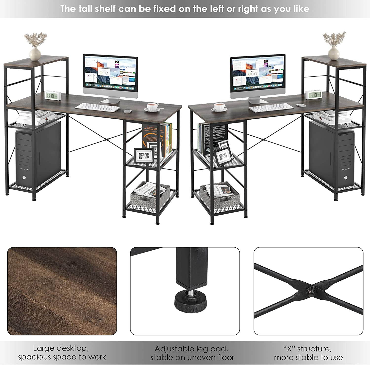 Click image to open expanded view







Industrial Computer Desk with Storage Shelves, 52" Writing Desk with Bookshelf, Simple Modern Study Desk Laptop Table Workstation for Home Office, Easy Assemb