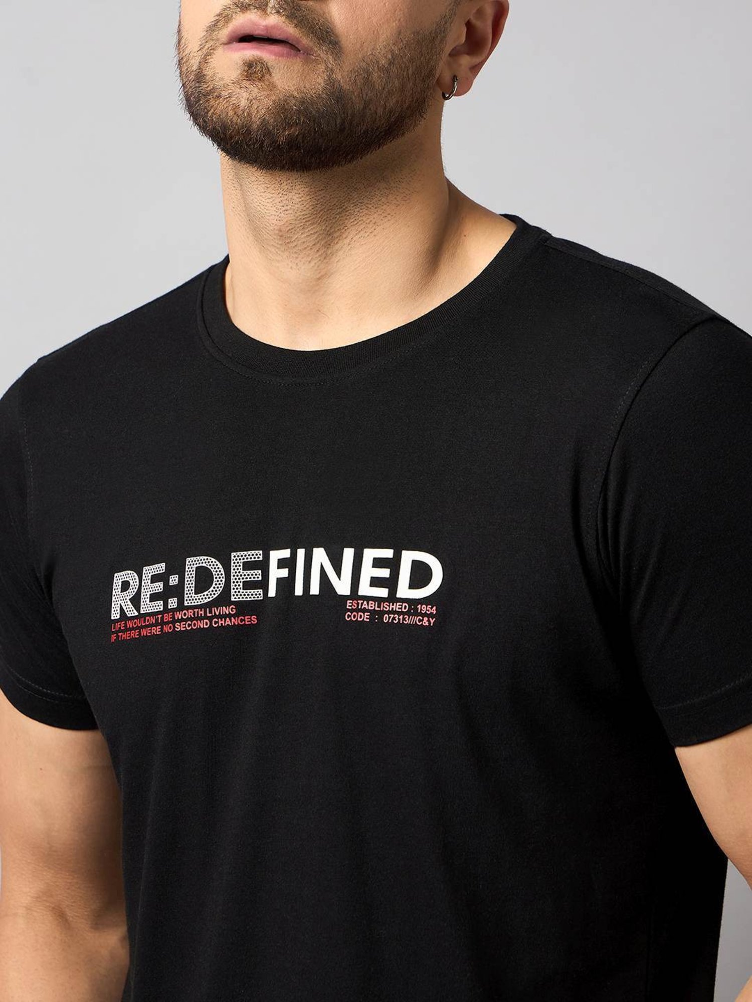 Club York Black Regular Fit Printed T-Shirt