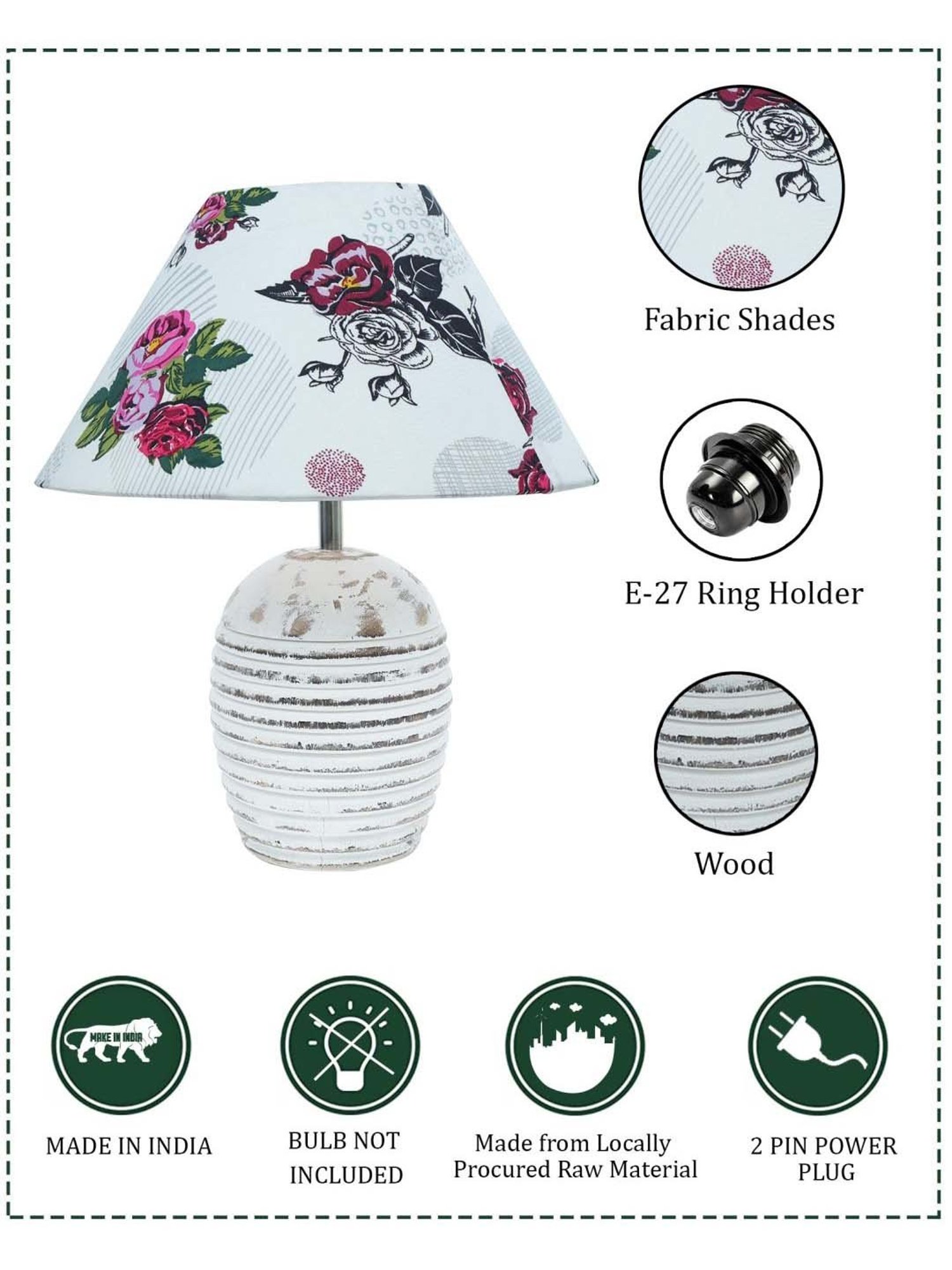 Homesake Cone Rose Multicolor Wood Ribbed Basket Table Lamp with Fabric Lampshade