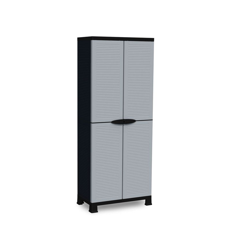 RAM Quality Products PRESTIGE UTILITY Indoor Outdoor 3 Shelf Tool Storage Organizing Cabinet with Lockable Double Grey Doors, Black