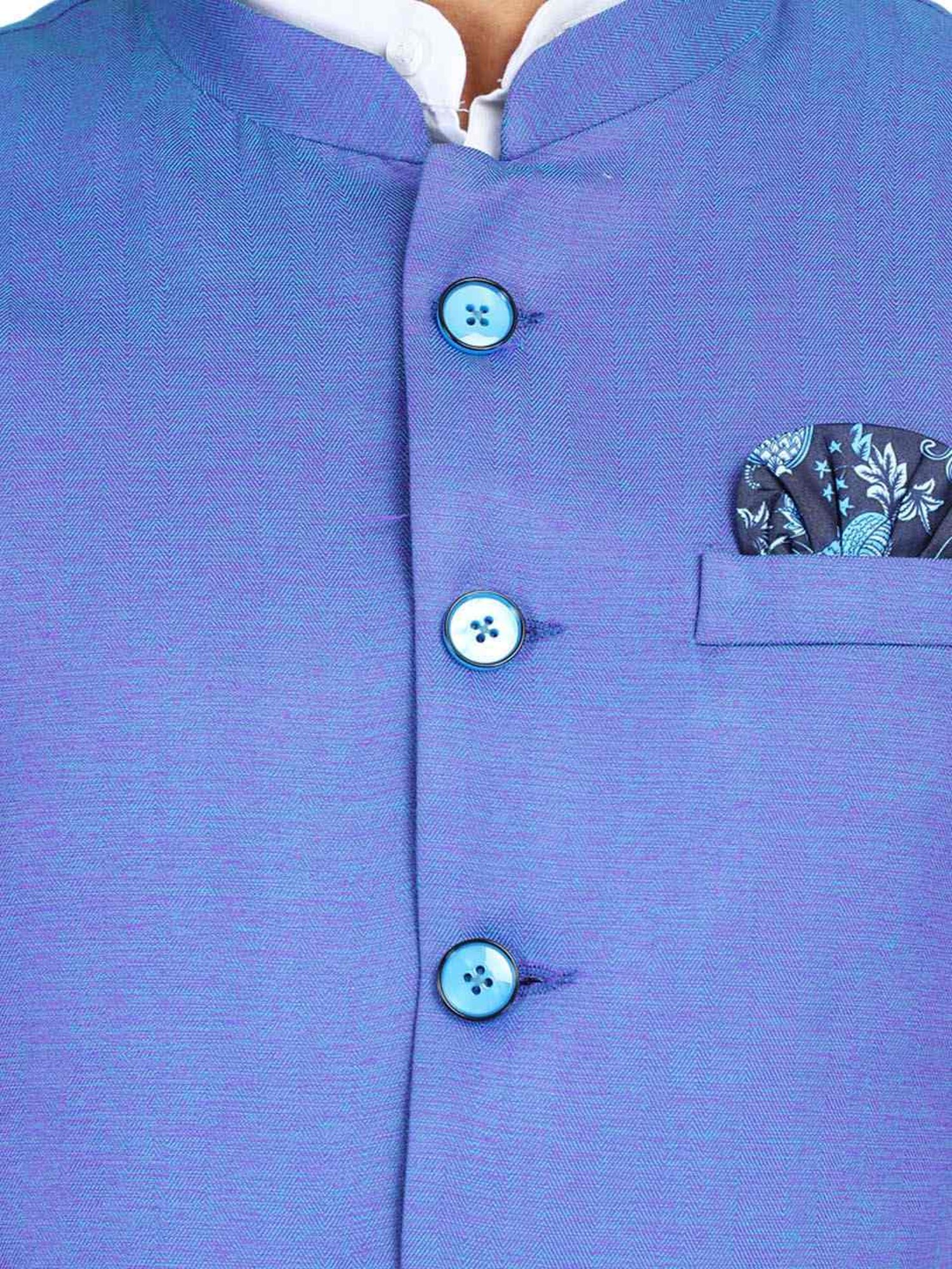 TAHVO Blue Cotton Slim Fit Nehru Jacket