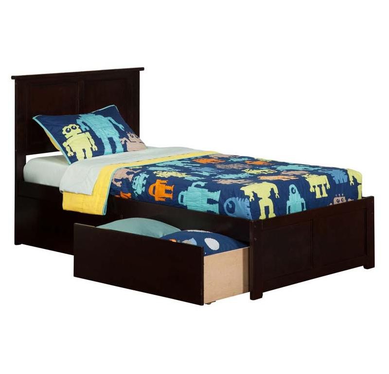 Madison Twin XL Flat Panel Foot Board w/ 2 Urban Bed Drawers Espresso - Atlantic Furniture