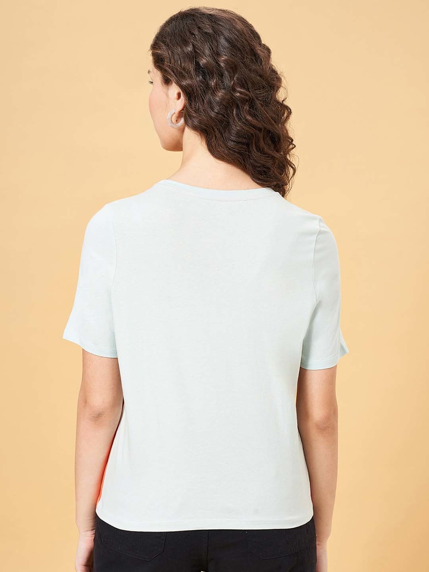 People by Pantaloons Green Cotton Printed T-Shirt