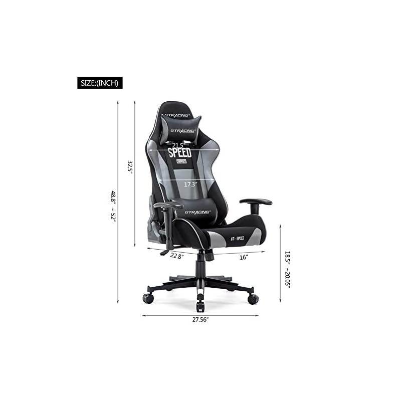 Gaming Chair Fabric and Pu Computer Racing Office Chair High Back Backrest and Height Adjustable E-Sports Ergonomic Chair with Pillows Gray