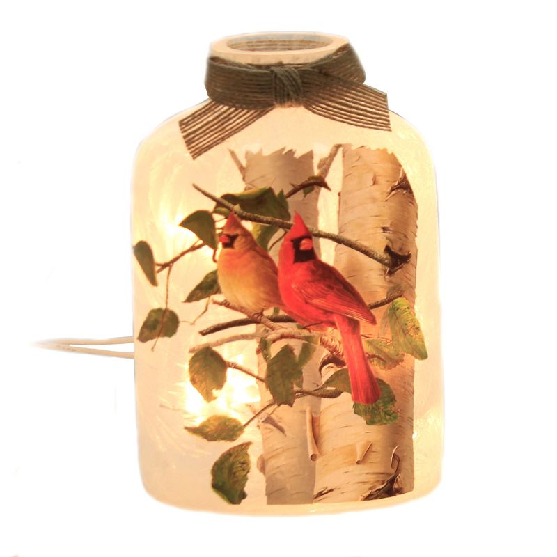Stony Creek 6.0" Summer Cardinals Lit Jar Red Birds Birch Tree Electric  -  Novelty Sculpture Lights