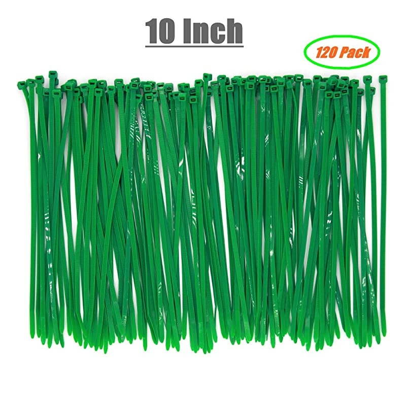 Strong 10 Inch 120 Strips Dark Green Cable Zip Ties Upgrade Heavy Duty 50 LBS Fastening Artificial Greenery Plant Electric Cord Management Wire Zip Ties Garden Plant Ties UV Resistant Outdo