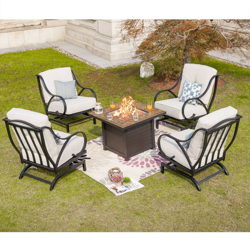 4pc Steel Patio Seating Set with Fire Pit Cream - Lokatse