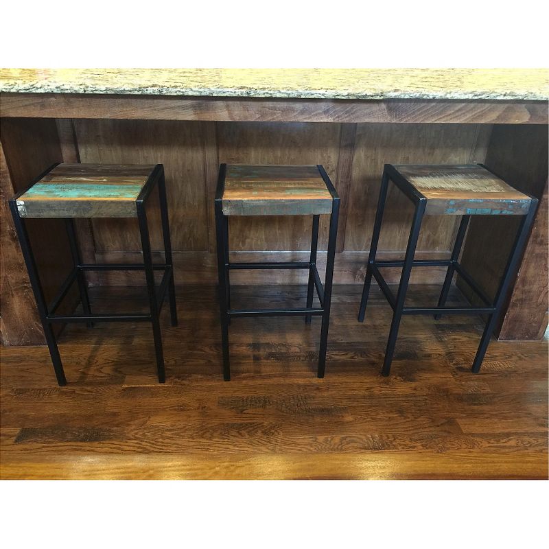 Industrial Reclaimed Wood and Iron Stool - (26H x 14W x 14D) - Natural - Timbergirl